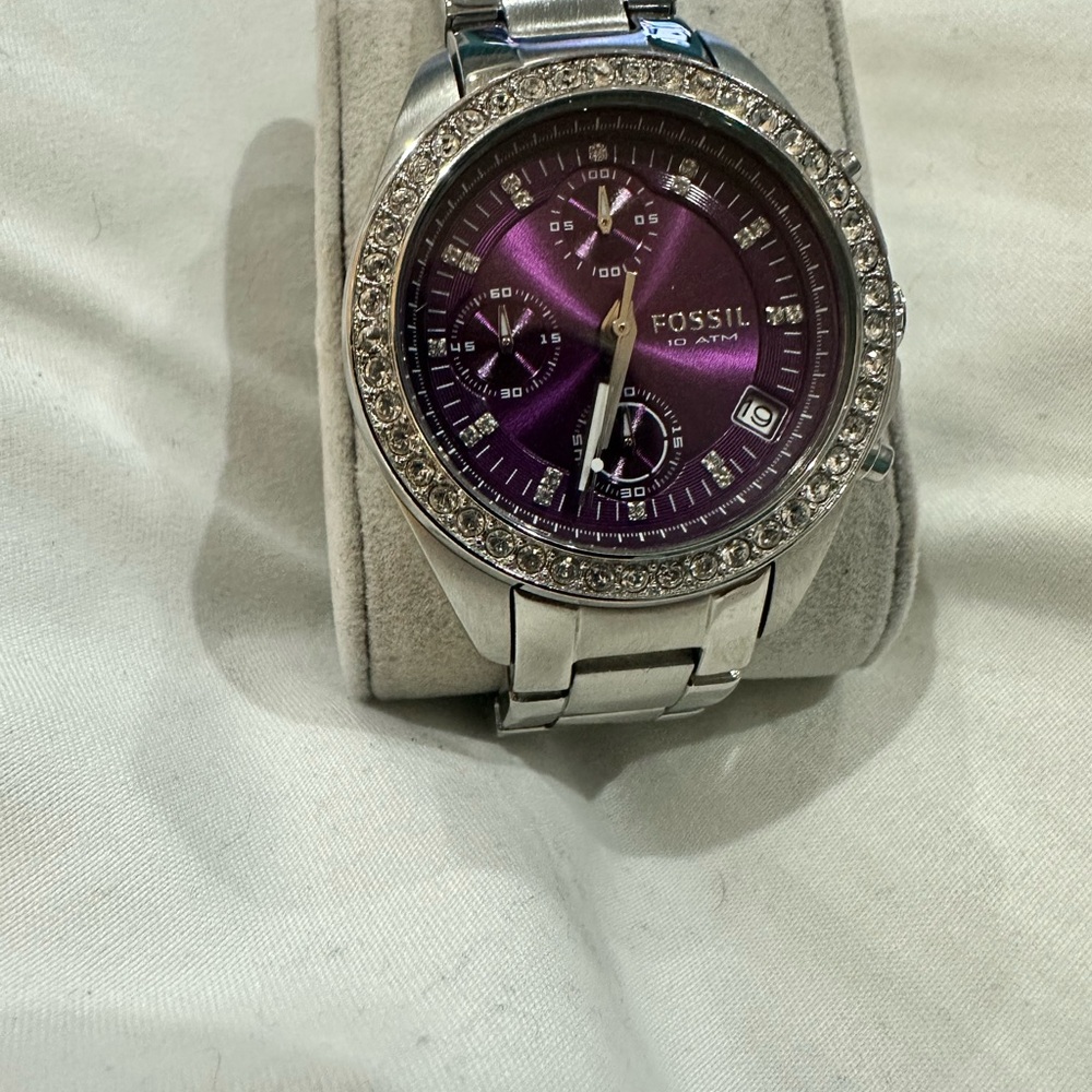 Fossil Women's Watch with Purple Dial and Silver Accents
